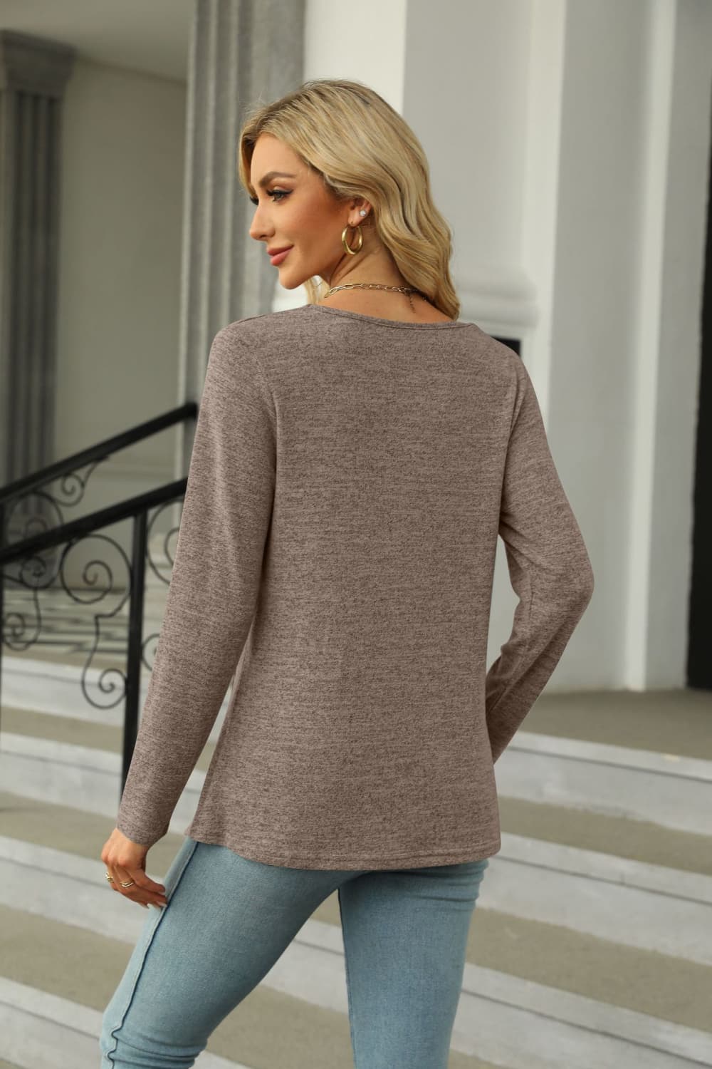 Square Neck Long Sleeve Slit T-Shirt - Trendsi | Lola Mariee