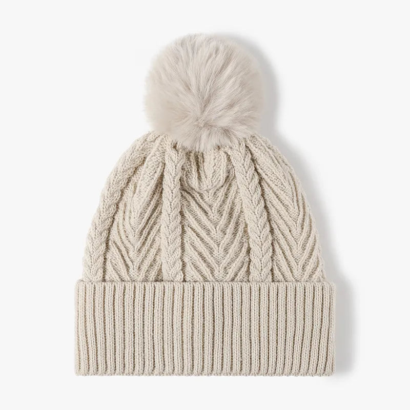 Cable Knit Solid Color Hat with Pompom – view 7 | Lola Mariee