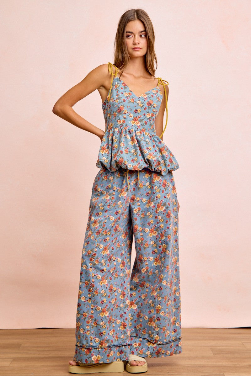 BiBi Floral Printed Drawstring Wide Pants - Trendsi | Lola Mariee