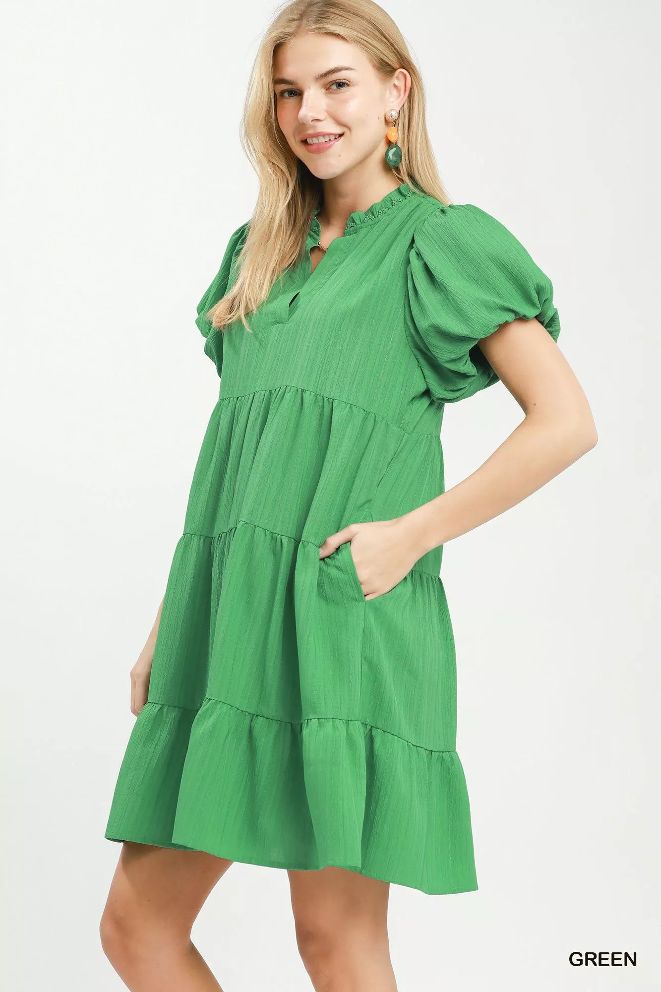 Umgee Puff Sleeve Tiered Babydoll Dress - Trendsi | Lola Mariee