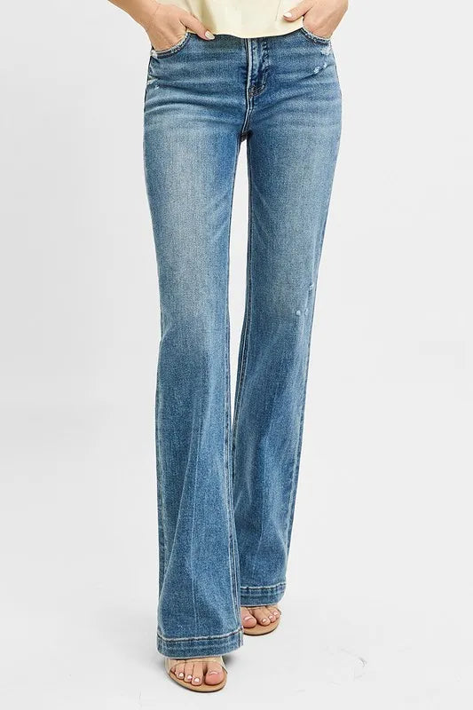 RISEN Full Size Distressed Detail Bootcut Jeans Plus Size - LOLA MARIEE | Lola Mariee
