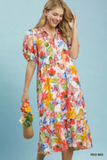 Umgee Watercolor Floral Tiered Midi Dress - Trendsi | Lola Mariee