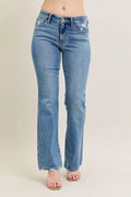 Judy Blue Full Size Mid Rise Wash Destroy Hem Bootcut Jeans Plus Size - women's shoes at Lola Mariee boutique
