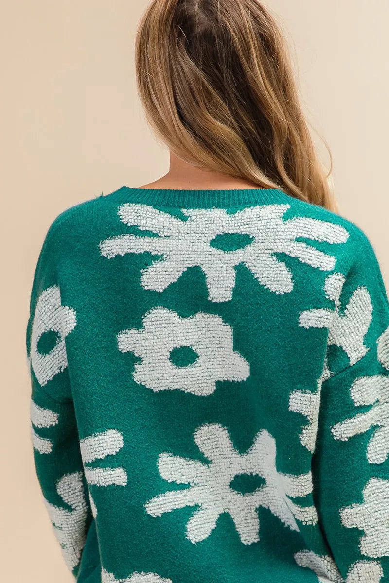 BiBi Flower Pattern Long Sleeves Sweater Top - Trendsi | Lola Mariee