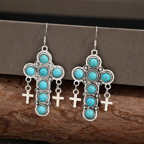 Artificial Turquoise Cross Shape Earrings – view 2 | Lola Mariee