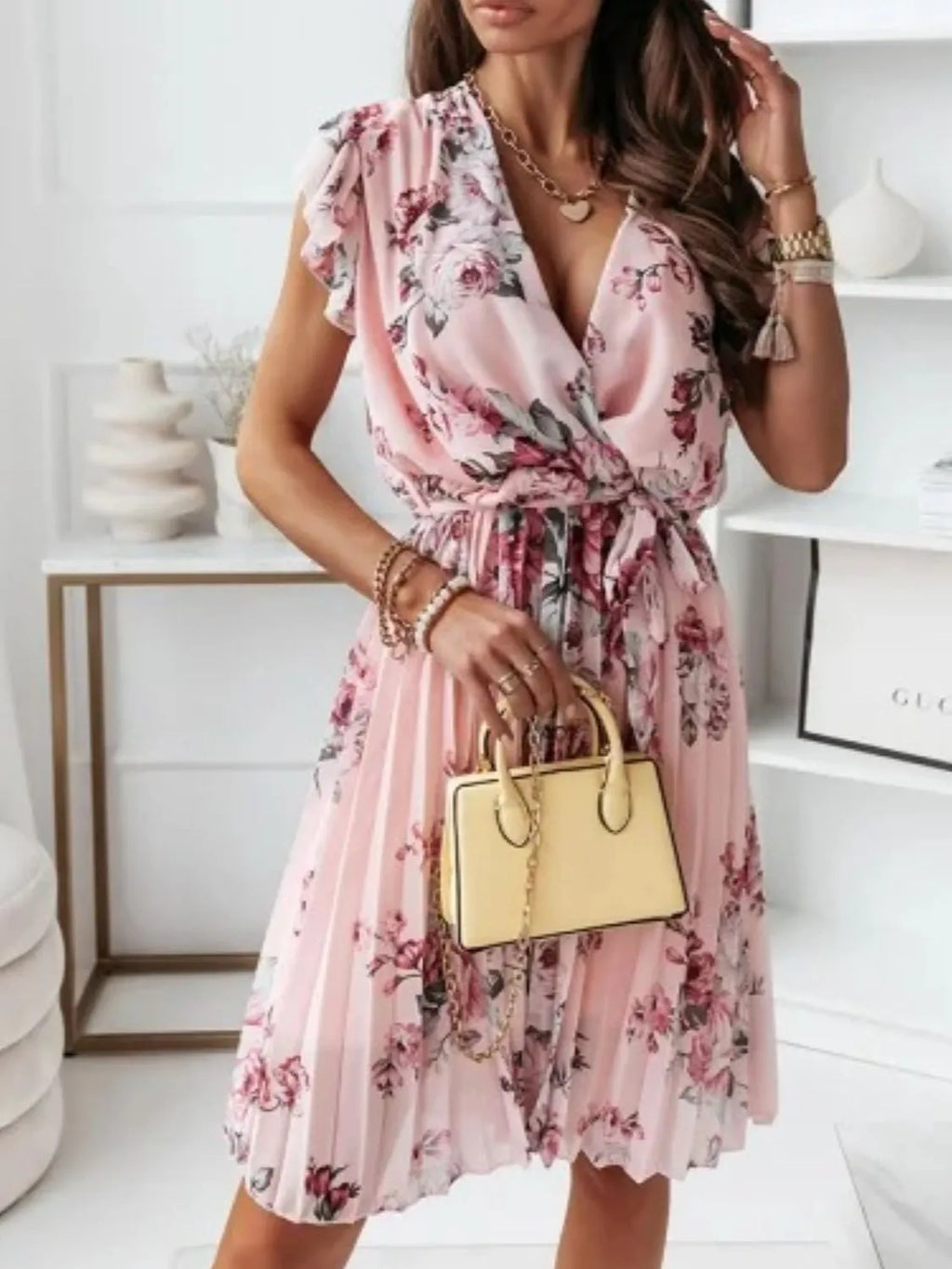 Floral Surplice Ruffled Cap Sleeve Dress - Trendsi | Lola Mariee