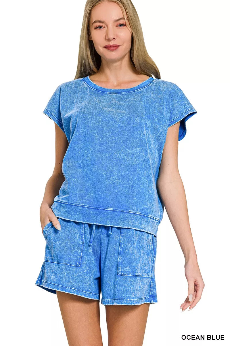 Zenana Premium Cotton Washed Sleeveless Top & Shorts Set - women's top at Lola Mariee boutique