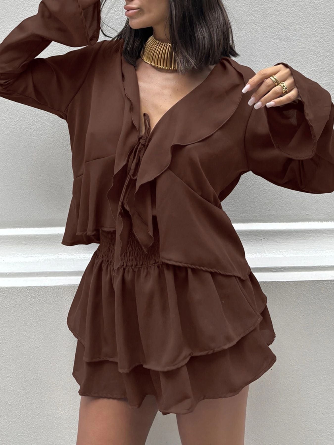 Ruffle Trim Top and Skirt Two-Piece Set – view 7 | Lola Mariee