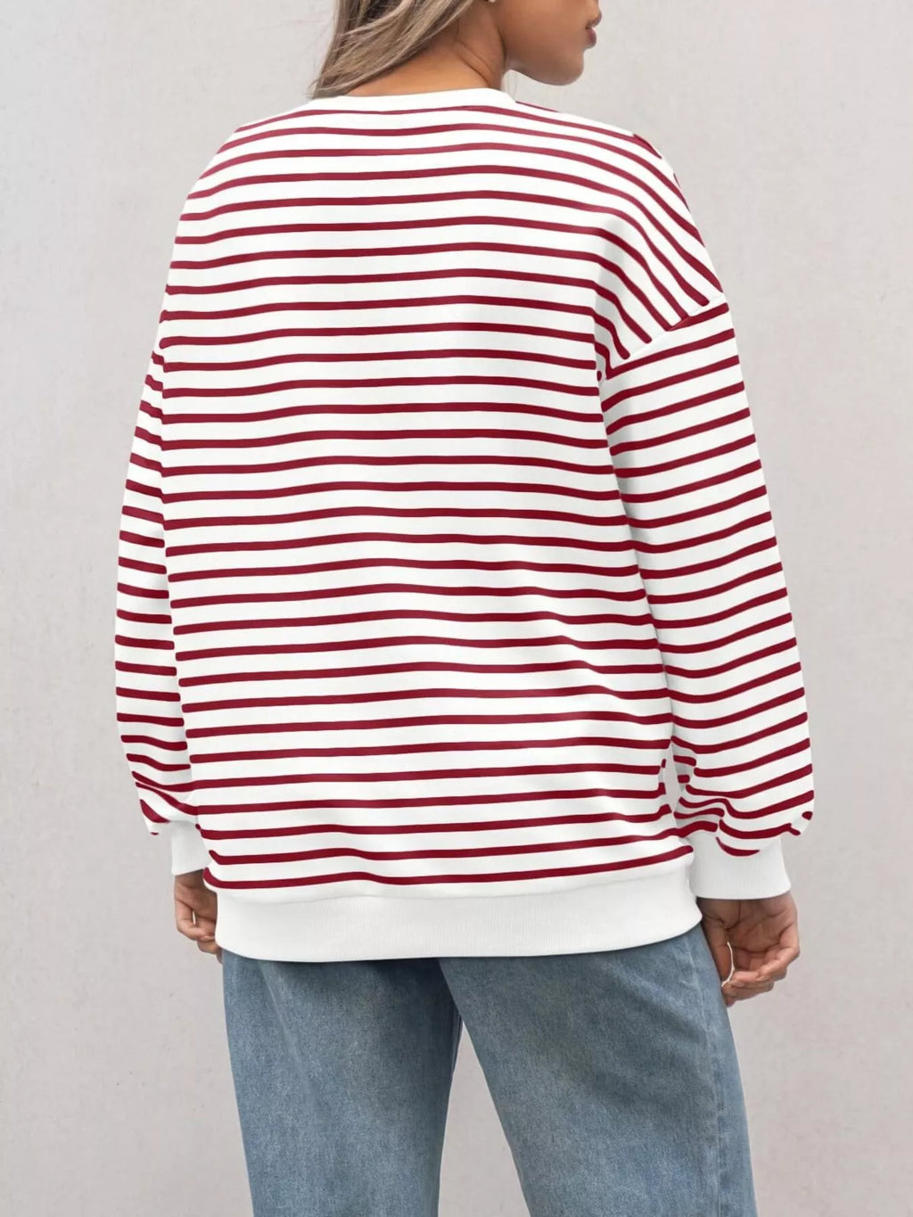 Striped Round Neck Oversized Casual Sweatshirt - Trendsi | Lola Mariee