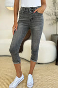 Judy Blue Full Size Button Fly High Waist Cuffed Capris - women's bottoms at Lola Mariee boutique