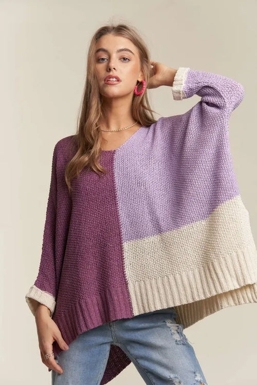 ADORA Side Slit Color Block Long Sleeve Sweater | Lola Mariee