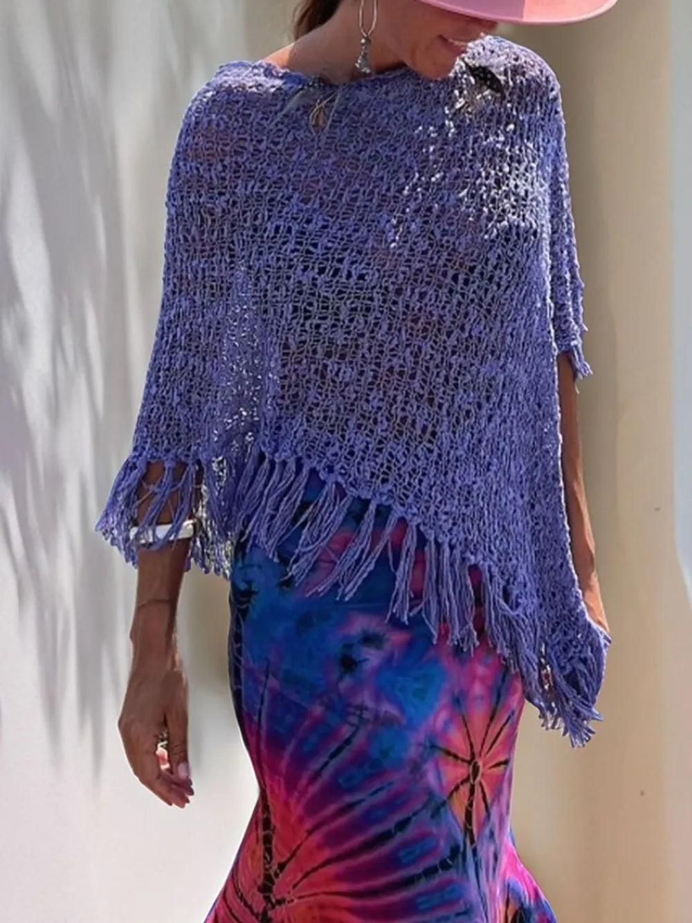 Tassel Boat Neck Knit Shawl – view 7 | Lola Mariee