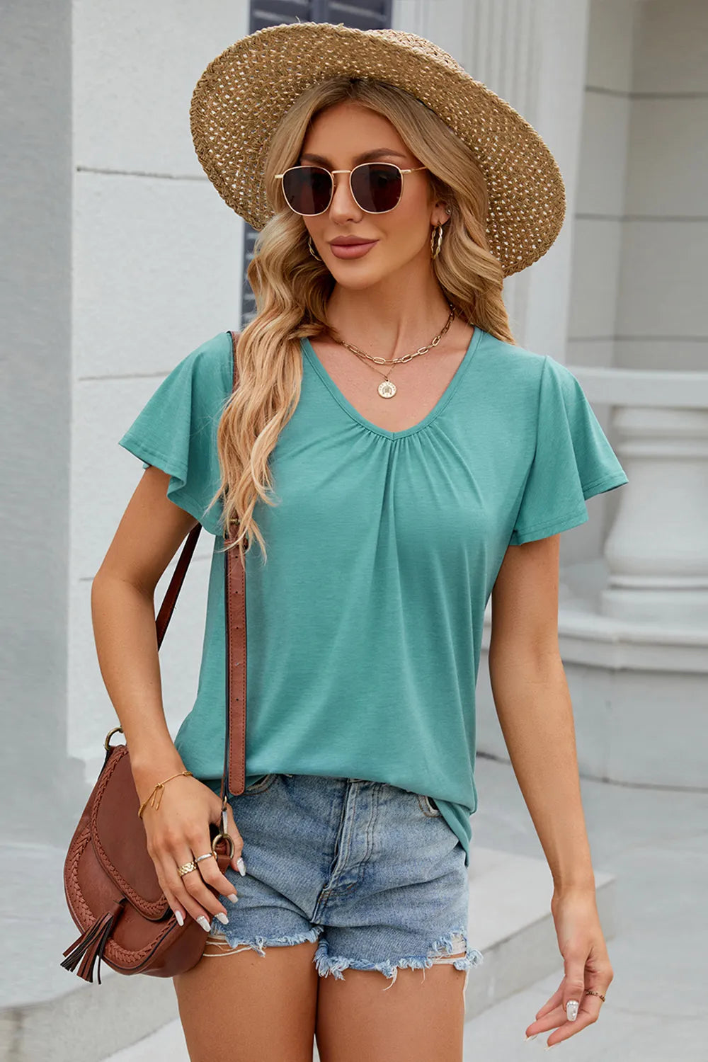 V-Neck Short Sleeve T-Shirt - Trendsi | Lola Mariee