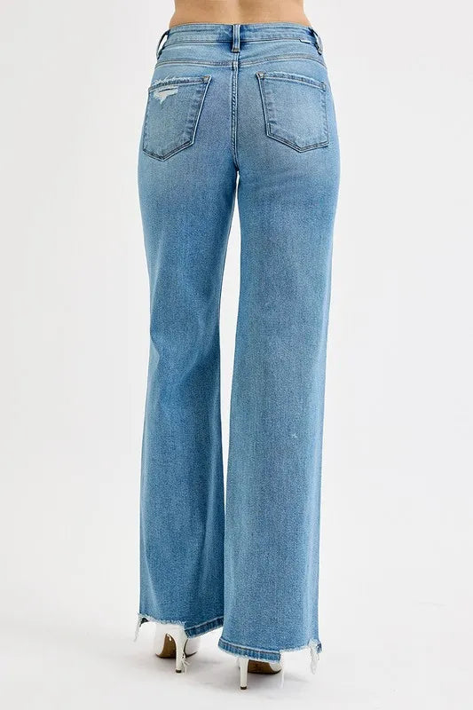 RISEN Full Size Distressed Wide Leg Jeans Plus Size - LOLA MARIEE | Lola Mariee