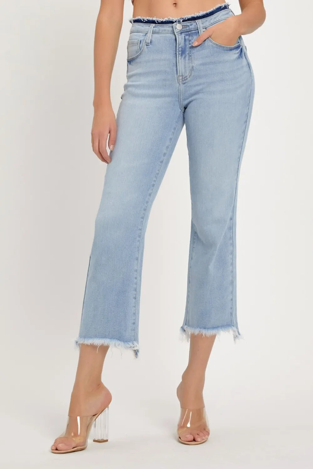 RISEN Full Size High Rise Raw Edge Crop Jeans - women's top at Lola Mariee boutique