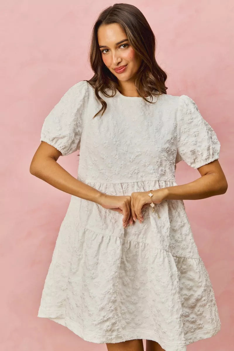 SO ME Floral Jacquard Diagnol Tiered Short Mini Dress - Trendsi | Lola Mariee