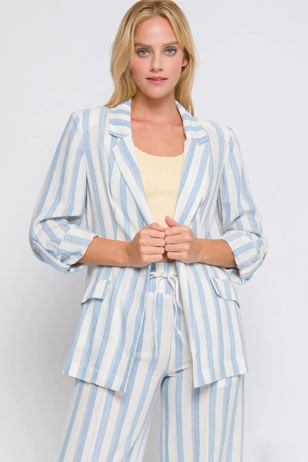 Love Tree Linen Woven Striped Blazer - women's jacket at Lola Mariee boutique