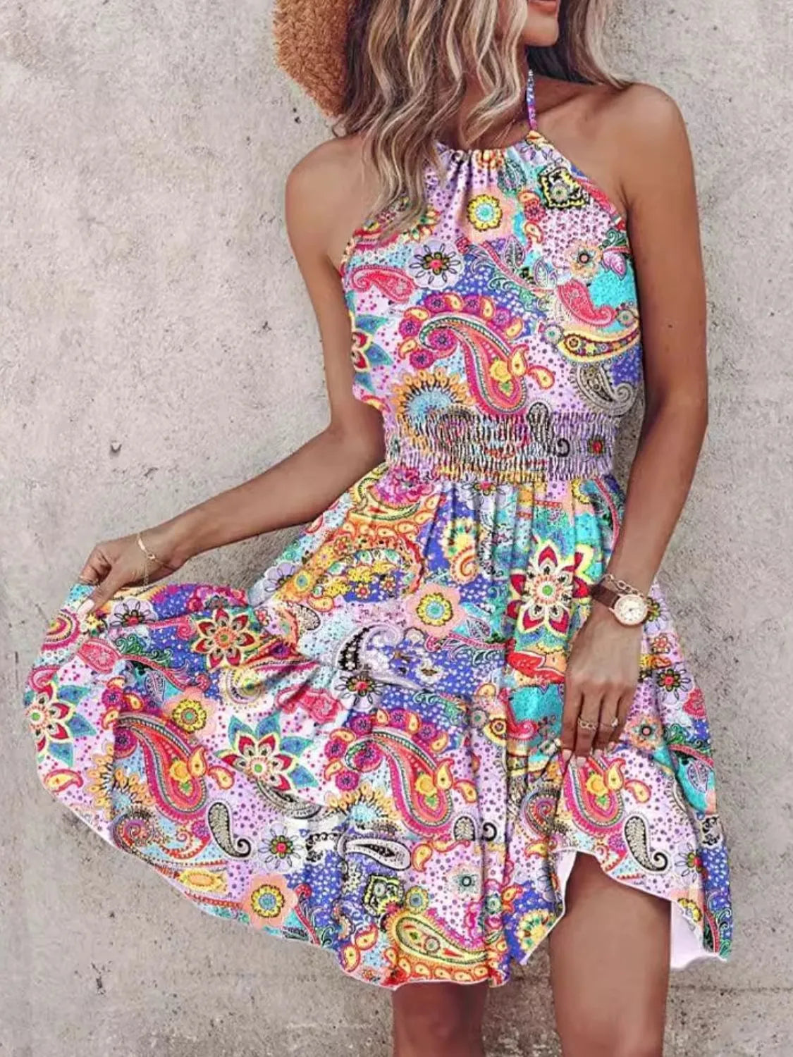 Paisley Print Halter Neck Mini Dress – view 5 | Lola Mariee