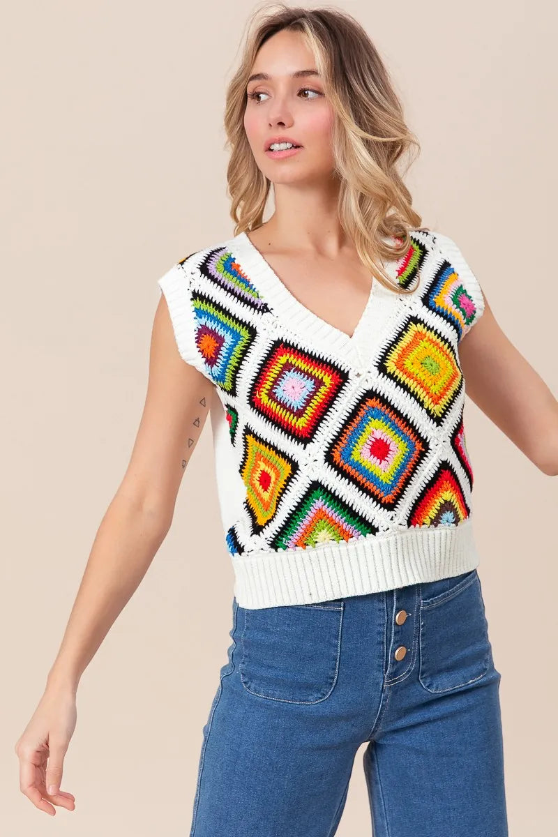 BiBi Diamond Granny Square Sweater Vest - Trendsi | Lola Mariee