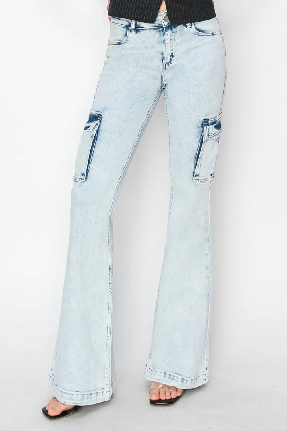 RISEN Full Size High Rise Cargo Flare Jeans - women's bottoms at Lola Mariee boutique