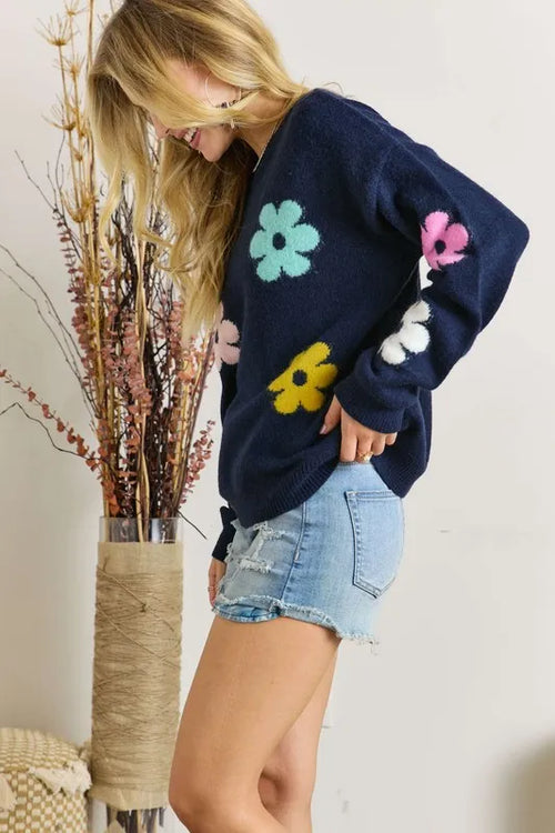ADORA Full Size Flower Popped Sweater Plus Size – view 2 | Lola Mariee