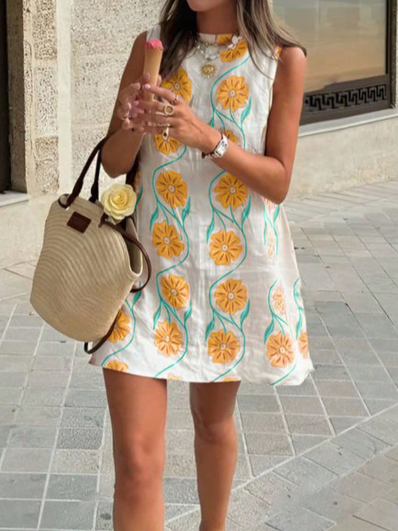 Floral Pattern Sleeveless Mini Dress – view 5 | Lola Mariee
