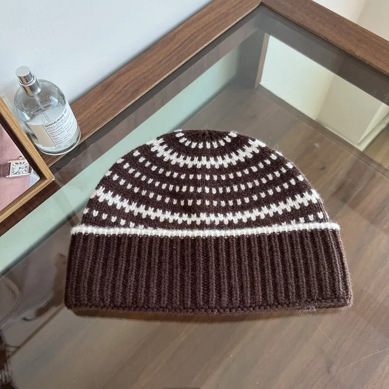 Wool Striped Warm Knit Hat – view 2 | Lola Mariee