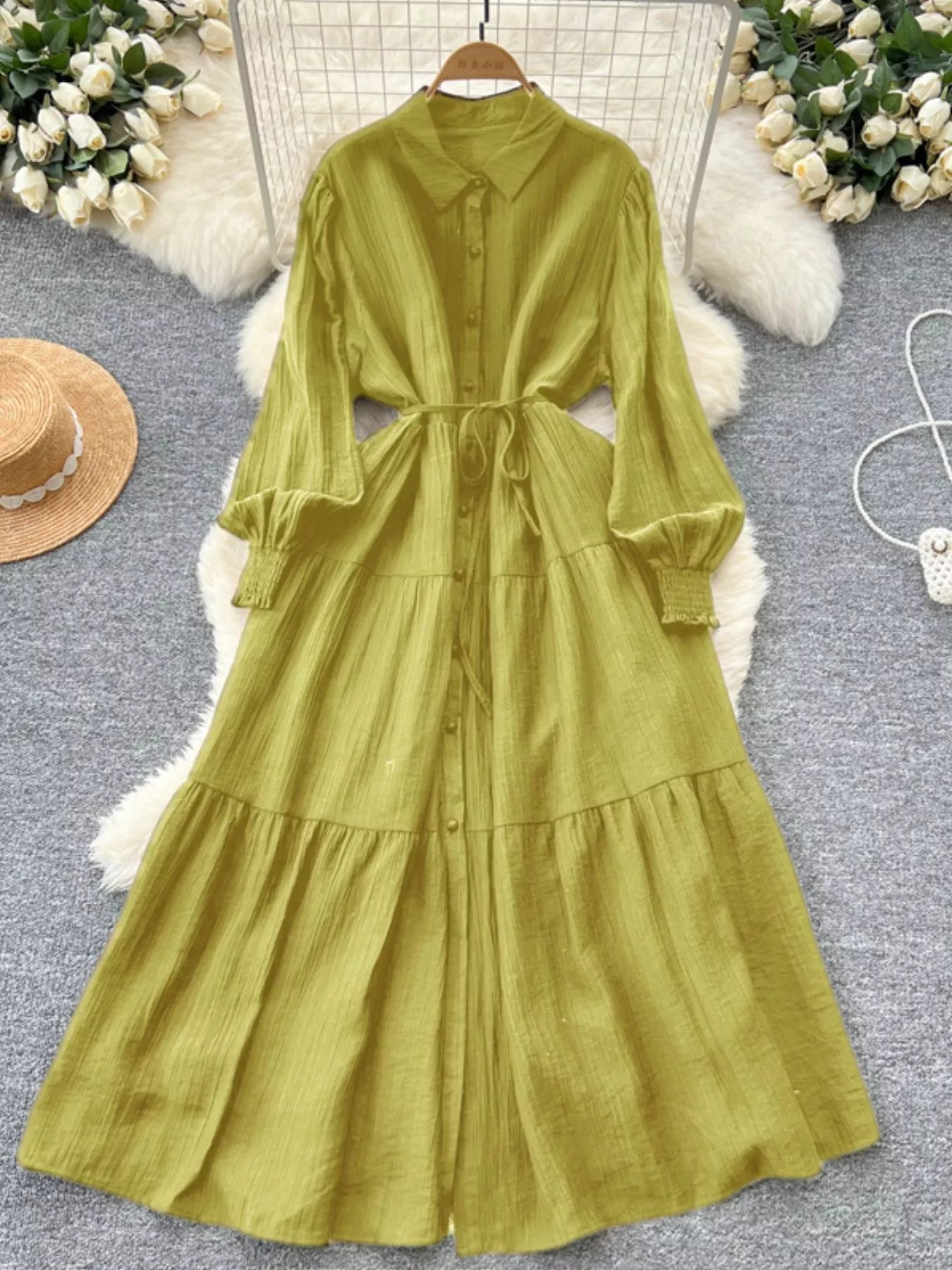 Button Down Tiered Long Sleeve Dress - Trendsi | Lola Mariee
