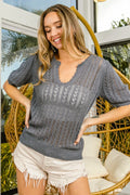 BiBi Eyelet Puff Sleeve Knit Top - Trendsi | Lola Mariee
