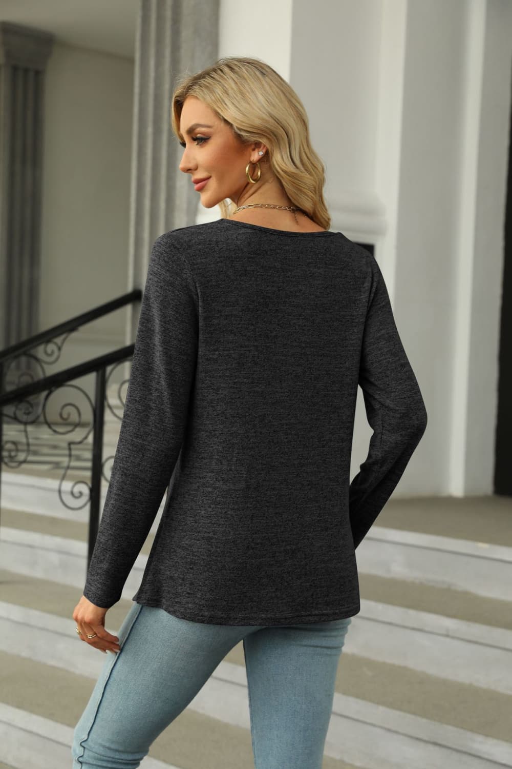 Square Neck Long Sleeve Slit T-Shirt - Trendsi | Lola Mariee