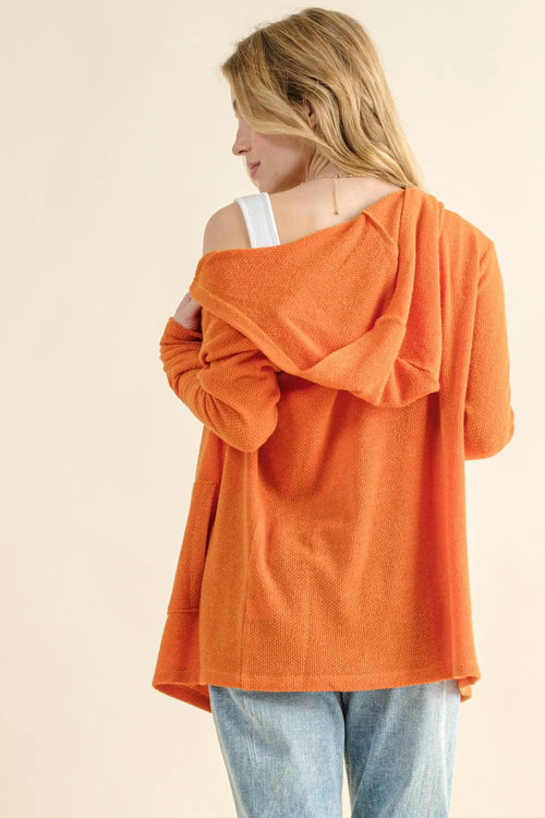 And The Why Full Size Thermal Hooded Open Front Cardigan with Pockets – view 2 | Lola Mariee