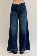 Judy Blue High Waist Palazzo Jeans with Front Patch Pockets - women's bottoms at Lola Mariee boutique