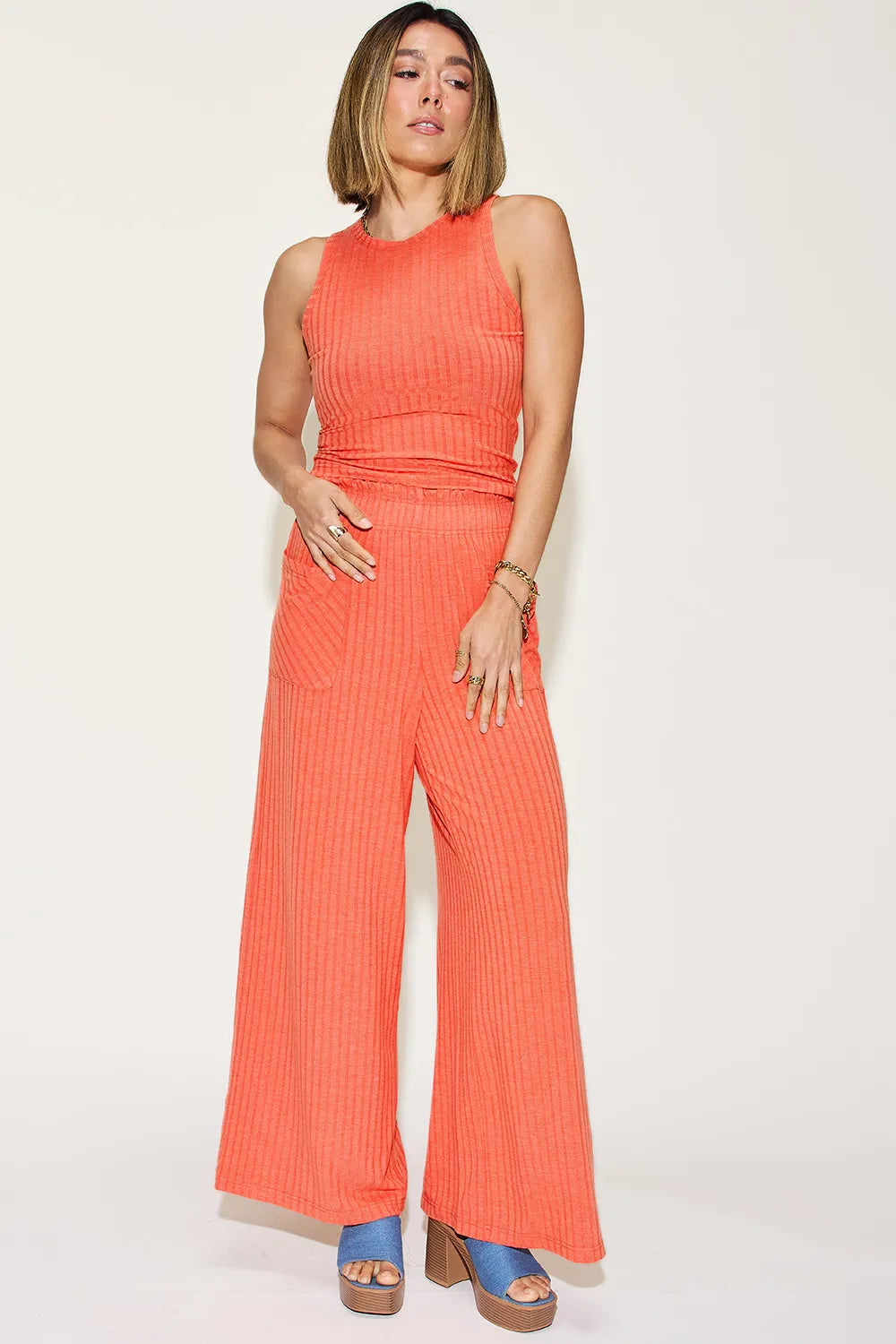 Basic Bae Full Size Ribbed Tank and Wide Leg Pants Set – view 5 | Lola Mariee
