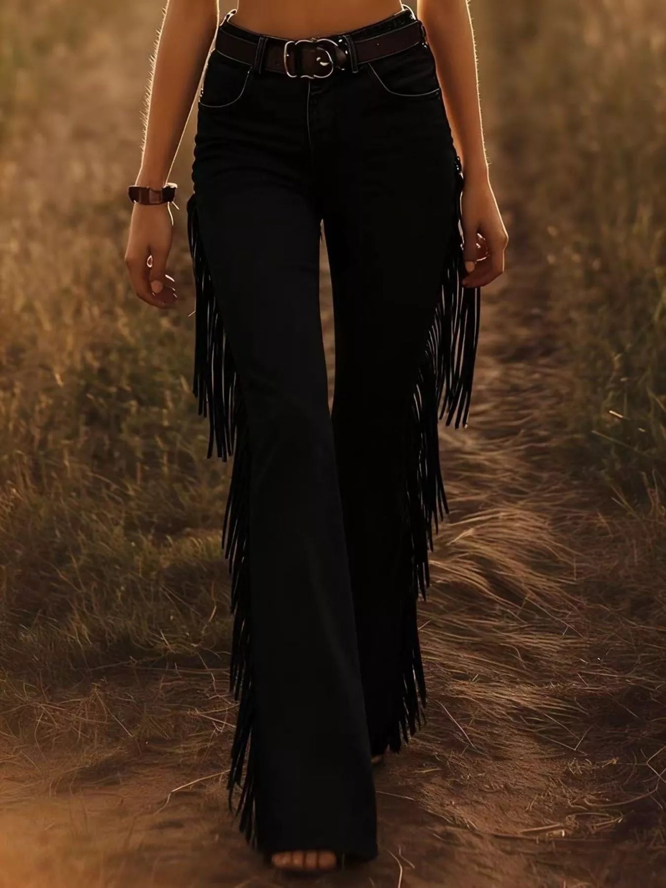Fringe Trim Flare Pants – view 3 | Lola Mariee