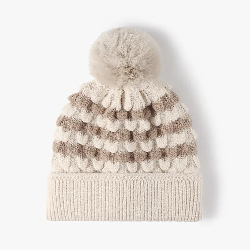 Striped Contrast Knit Hat with Pom-pom – view 4 | Lola Mariee