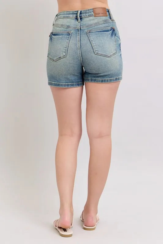 Judy Blue Full Size V-Front Vintage Wash Shorts Plus Size – view 3 | Lola Mariee