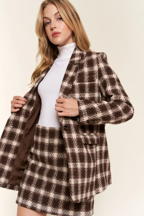 And The Why Full Size Plaid Brushed One Button Blazer | Lola Mariee