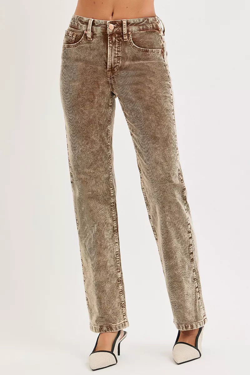 RISEN Tummy Control Mid Rise Straight Leg Corduroy Pants - women's bottoms at Lola Mariee boutique