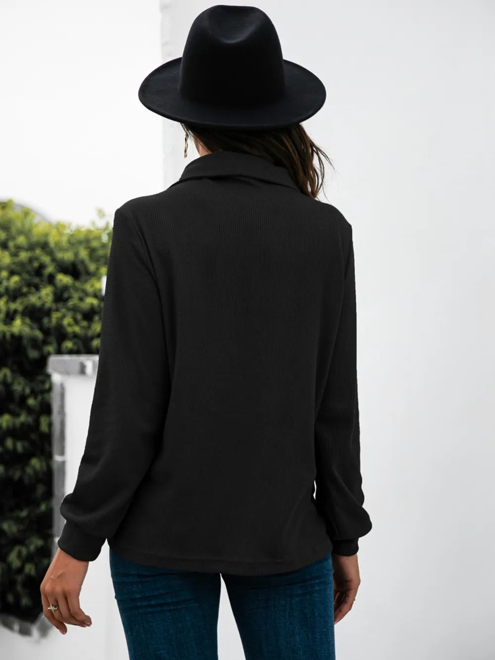Half Button Long Sleeve T-Shirt - Trendsi | Lola Mariee