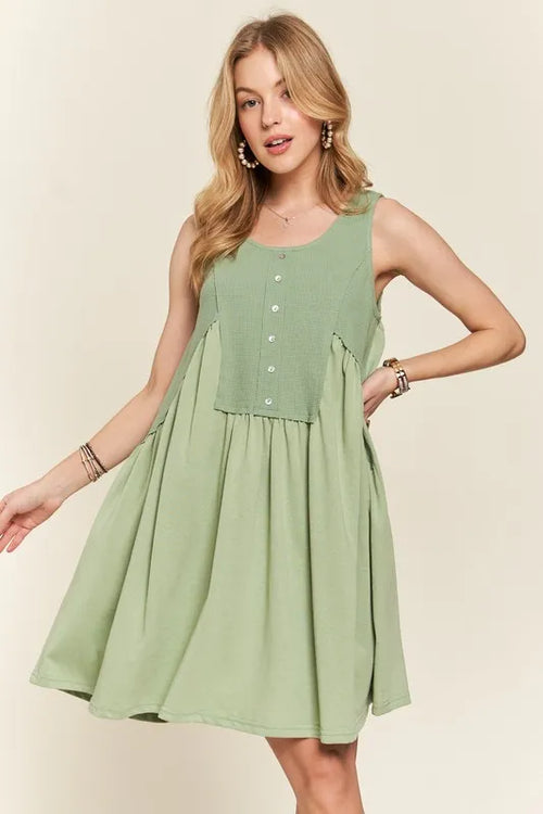ADORA Decorative Button Sleeveless Babydoll Dress | Lola Mariee
