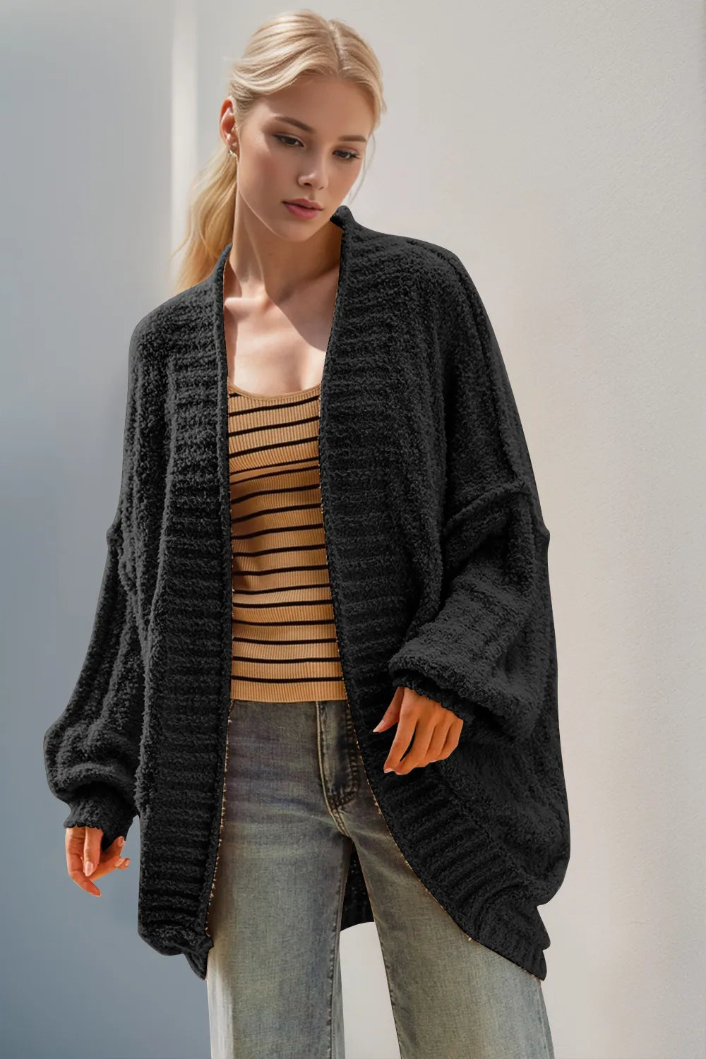 Double Take Full Size Open Front Long Sleeve Cardigan – view 5 | Lola Mariee