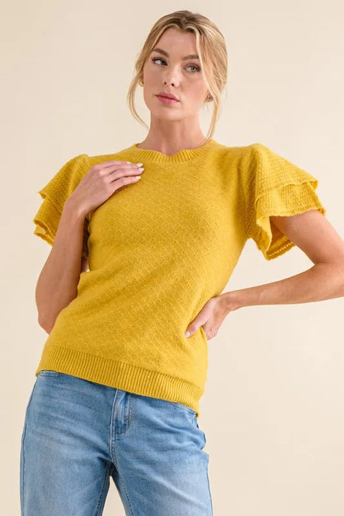 And The Why Double Layered Ruffle Sleeves Sweater Top – view 2 | Lola Mariee