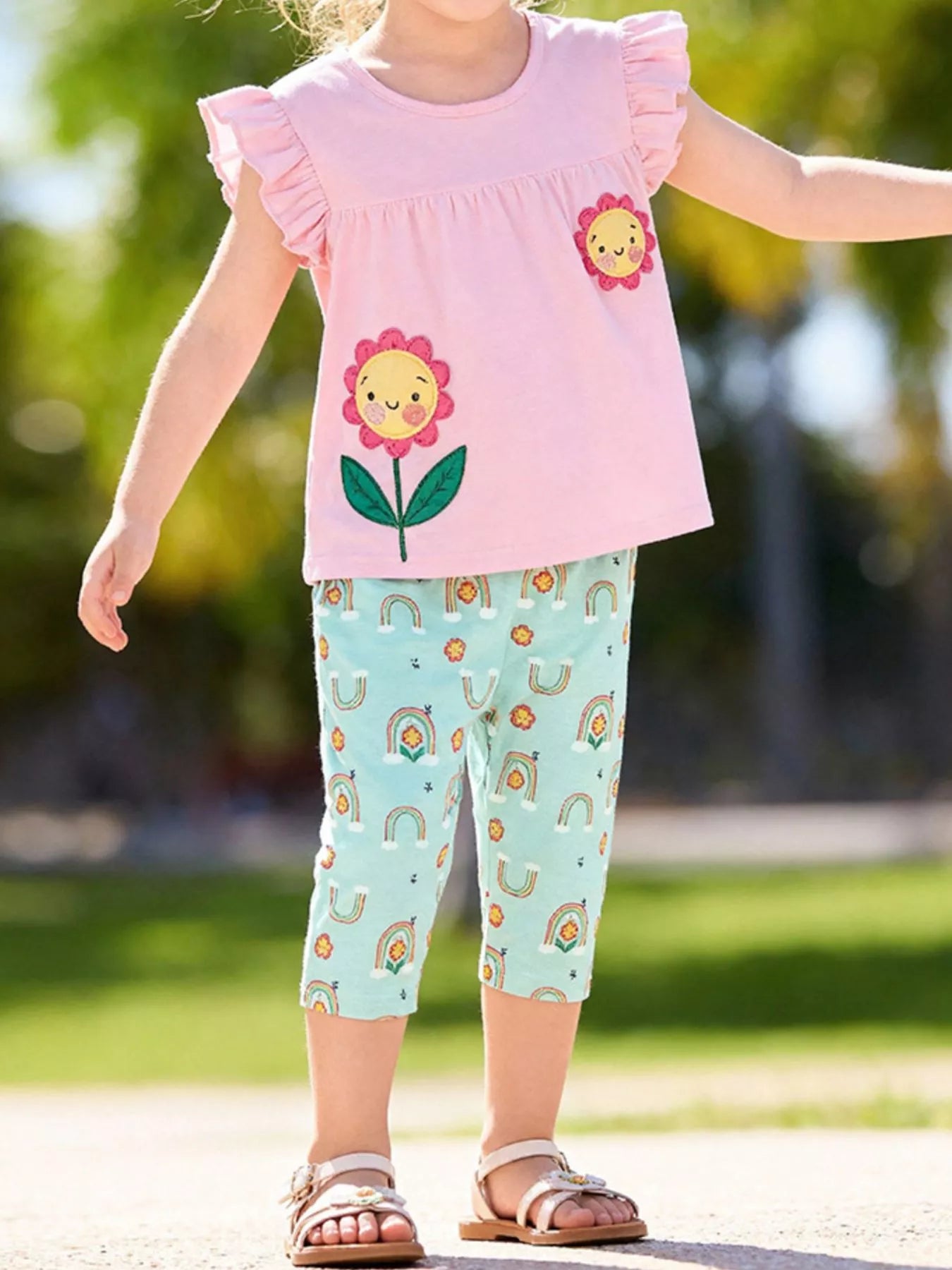 Children's Flower AppliquÃ© Top & Rainbow Print Capri Set - women's top at Lola Mariee boutique
