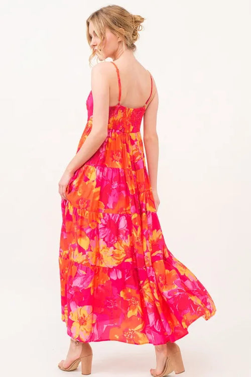 And The Why Floral Tiered Maxi Cami Dress with Pockets – view 2 | Lola Mariee