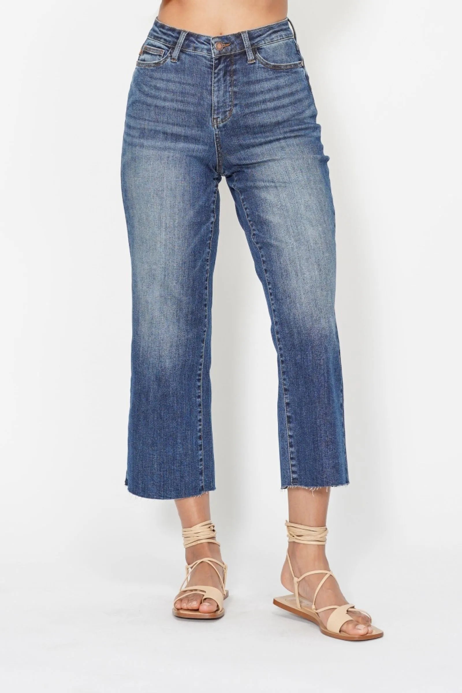 Judy Blue High Waist Back Pocket Embroidery Crop Wide Jeans - women's top at Lola Mariee boutique