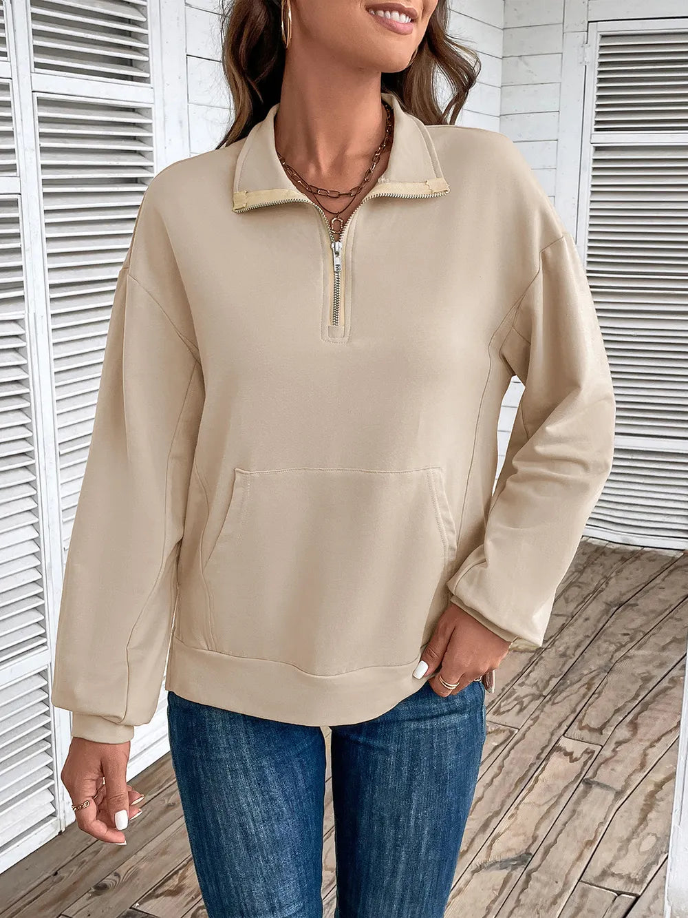 Perfee Half Zip Sweatshirt with Pocket - Trendsi | Lola Mariee