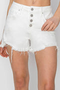 RISEN Button Fly Frayed Hem Denim Shorts - LOLA MARIEE | Lola Mariee