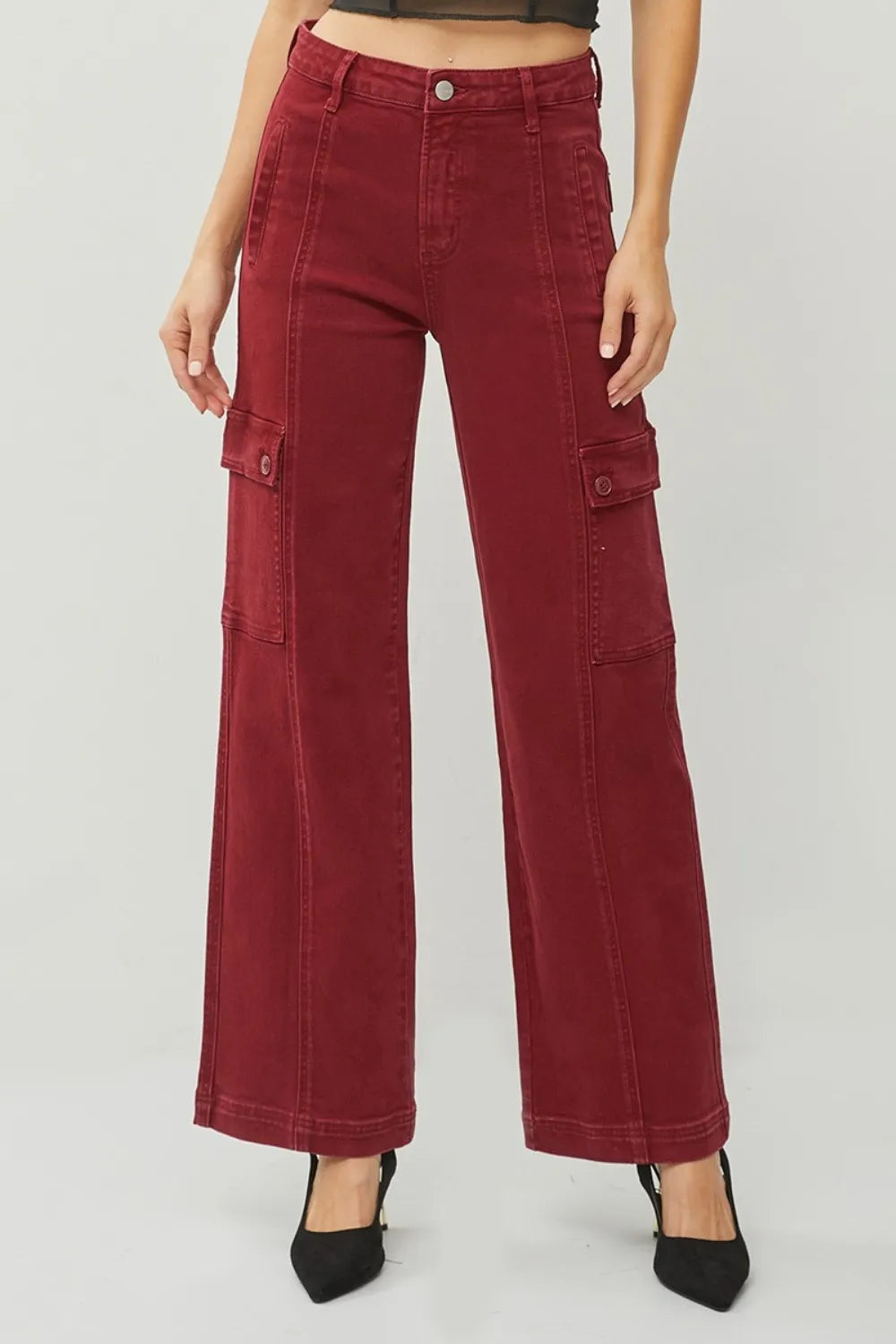 RISEN Full Size High Rise Wide Leg Cargo Jeans - women's bottoms at Lola Mariee boutique