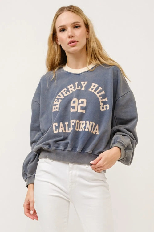 And The Why BEVERLY HILLS 92 CALIFORNIA Contrast Crop Sweatshirt | Lola Mariee