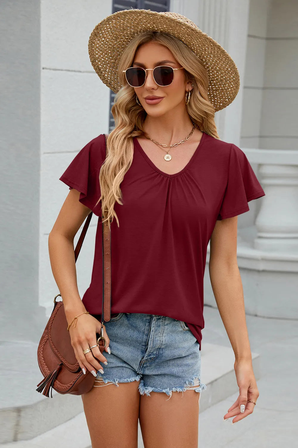 V-Neck Short Sleeve T-Shirt - Trendsi | Lola Mariee